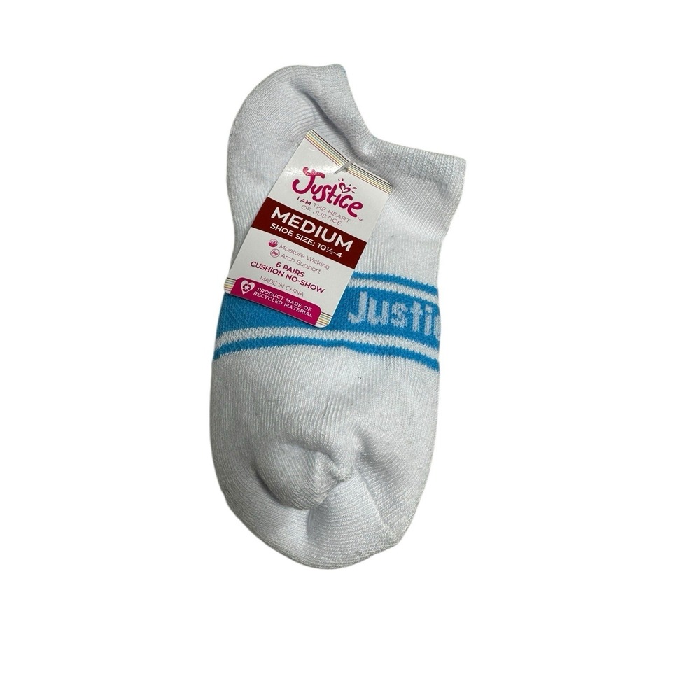 justice girls 6 pairs no show ankle socks size‎ medium 10.5-4 arch support